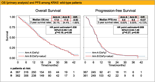 OS(primary analysis)and PFS among KRAS wild-type patients